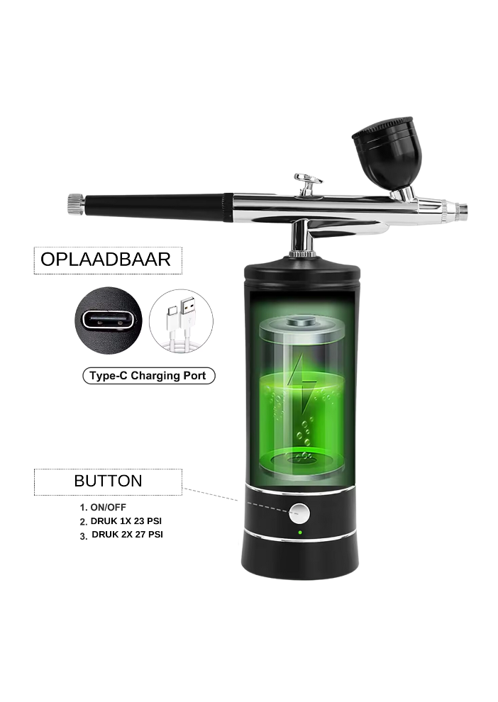 Complete Airbrush Set Voor Perfecte Make-Up, Wenkbrauwen En Nagels