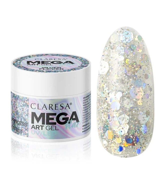 Claresa Megastar Silver Flicker Uv/Led Art Gel 10Gr.
