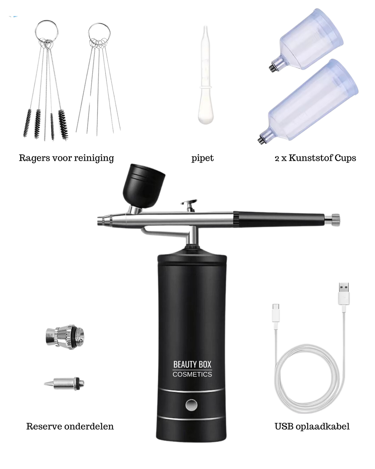 Complete Airbrush Set Voor Perfecte Make-Up, Wenkbrauwen En Nagels